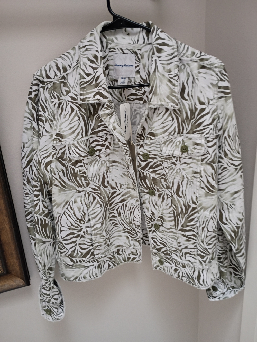 Tommy Bahama Olive & White Printed Utility Jean Jacket